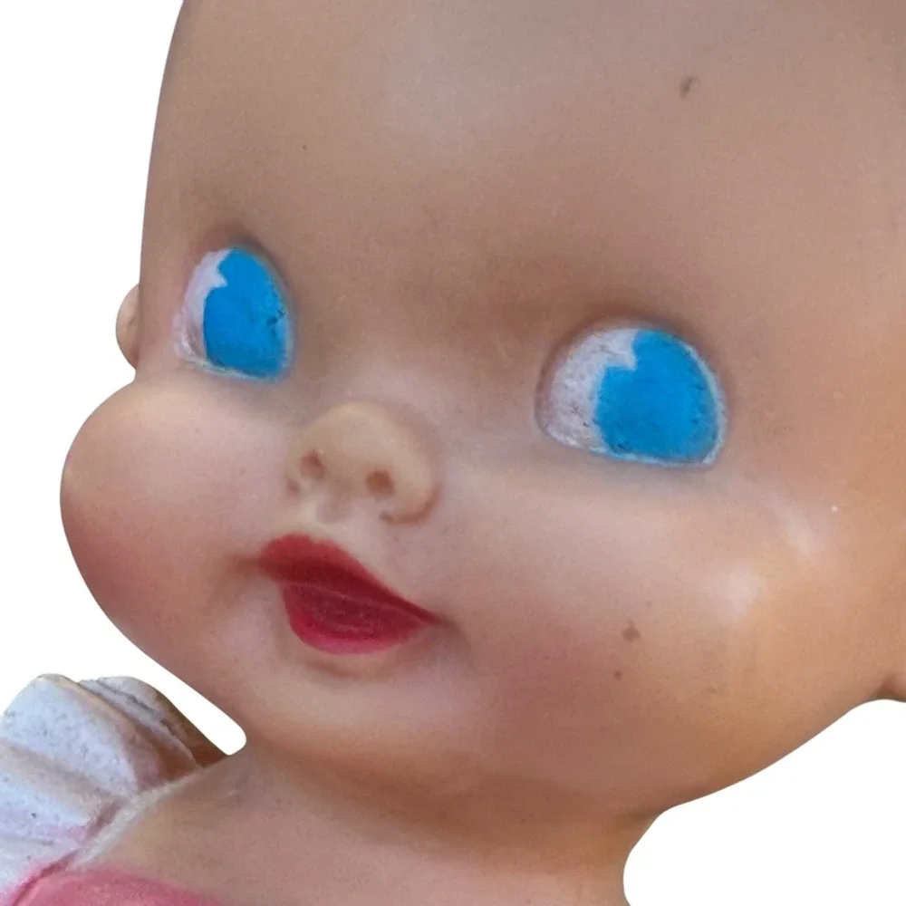 Vintage Sun Rubber Co. Ruth E. Newton Doll‎ Made in USA Pink Dress Blue Eyes